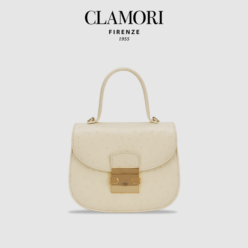 CLL19 Joly logo 奶油白 鸵鸟纹 马鞍包 s 微瑕不退不換 -M