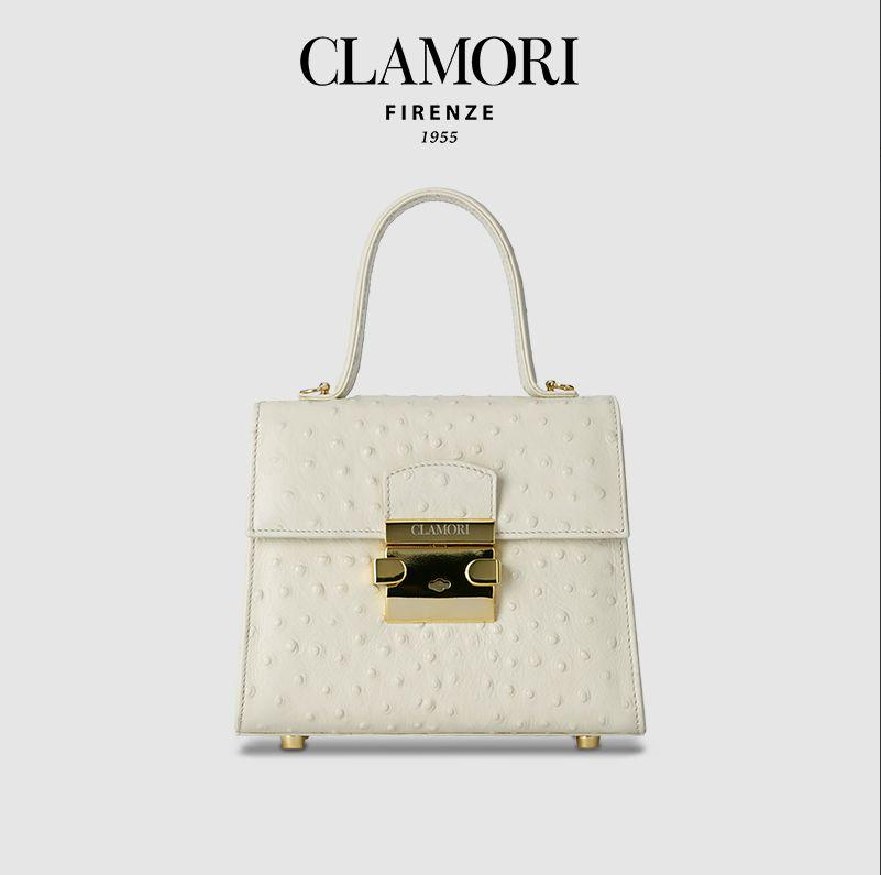 CLL22 Candy logo 奶油白 鸵鸟纹 小方包 s 微瑕不退不換 -M