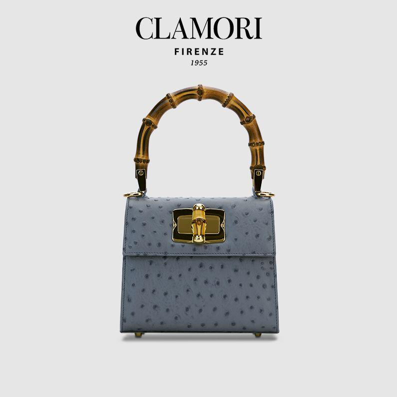 CLL23 Candy Bamboo 静谧蓝 鸵鸟纹 小方包 s 微瑕不退不換 -M