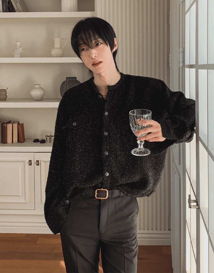 馬爾閃亮粗花呢短款夾克