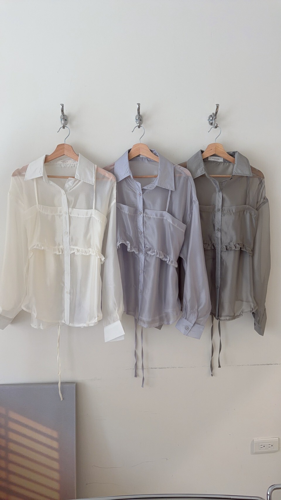 荷葉假兩件雪紡襯衫 3colors