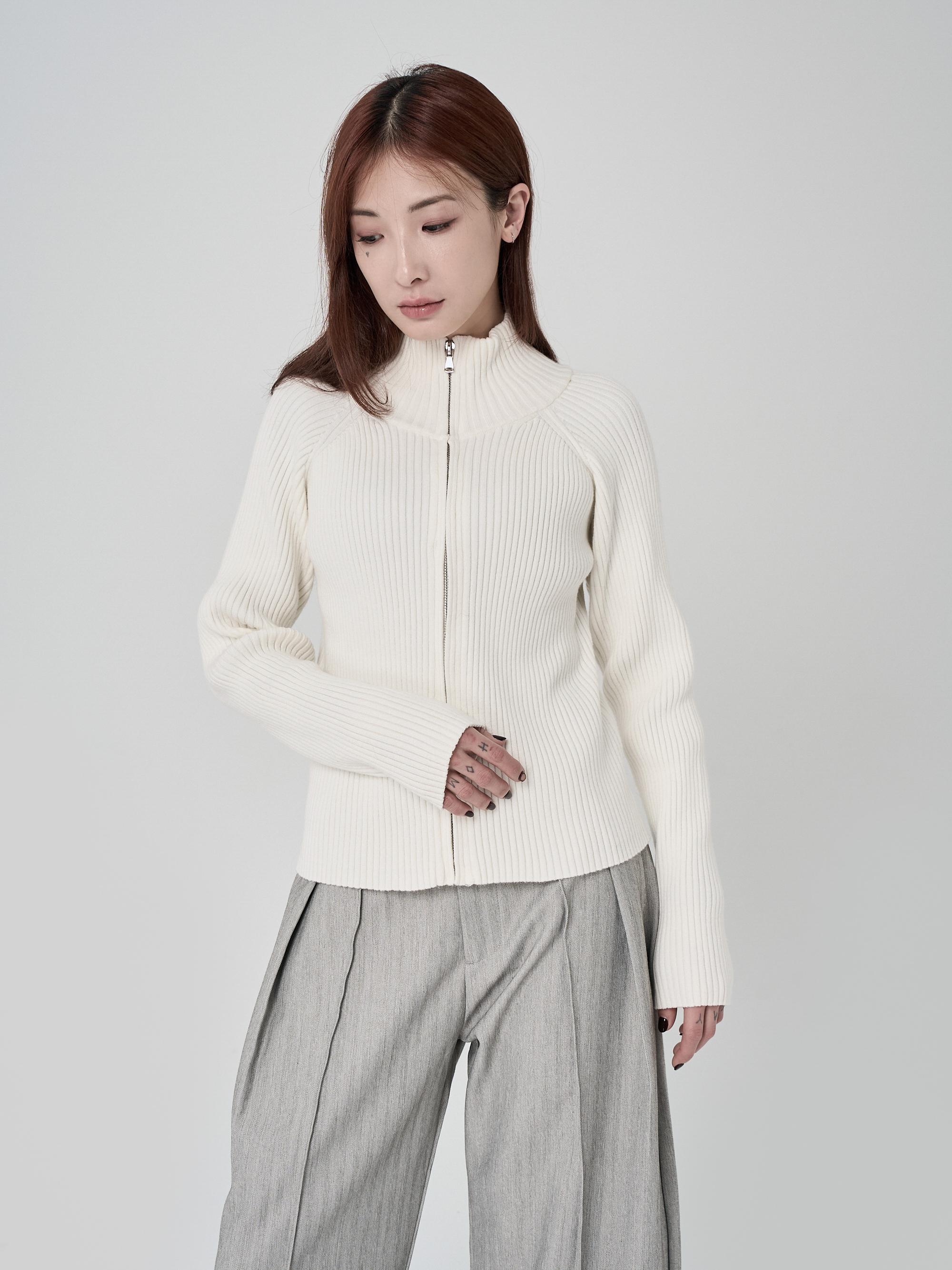 拉鍊立領竪針織外套