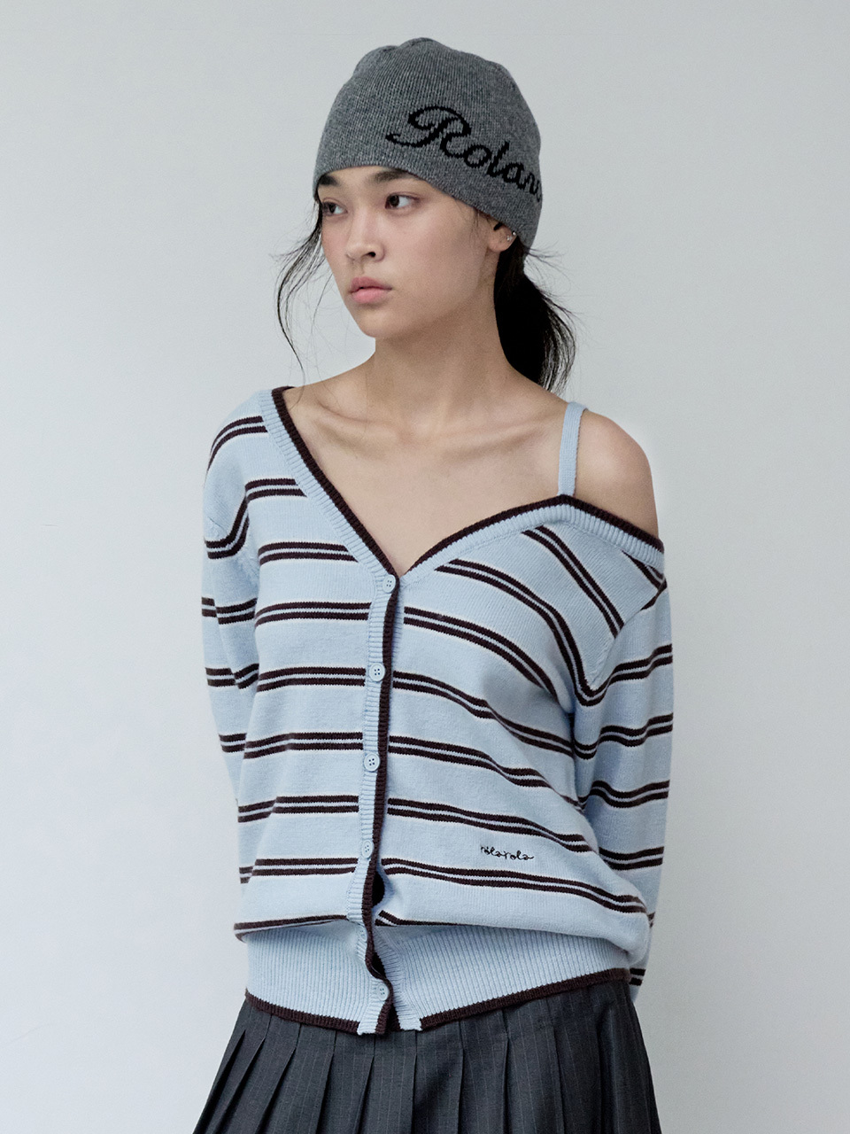 [23/02 - 06/03] RolaRola ONE OFF SHOULDER STRIPE CARDIGAN BLUE