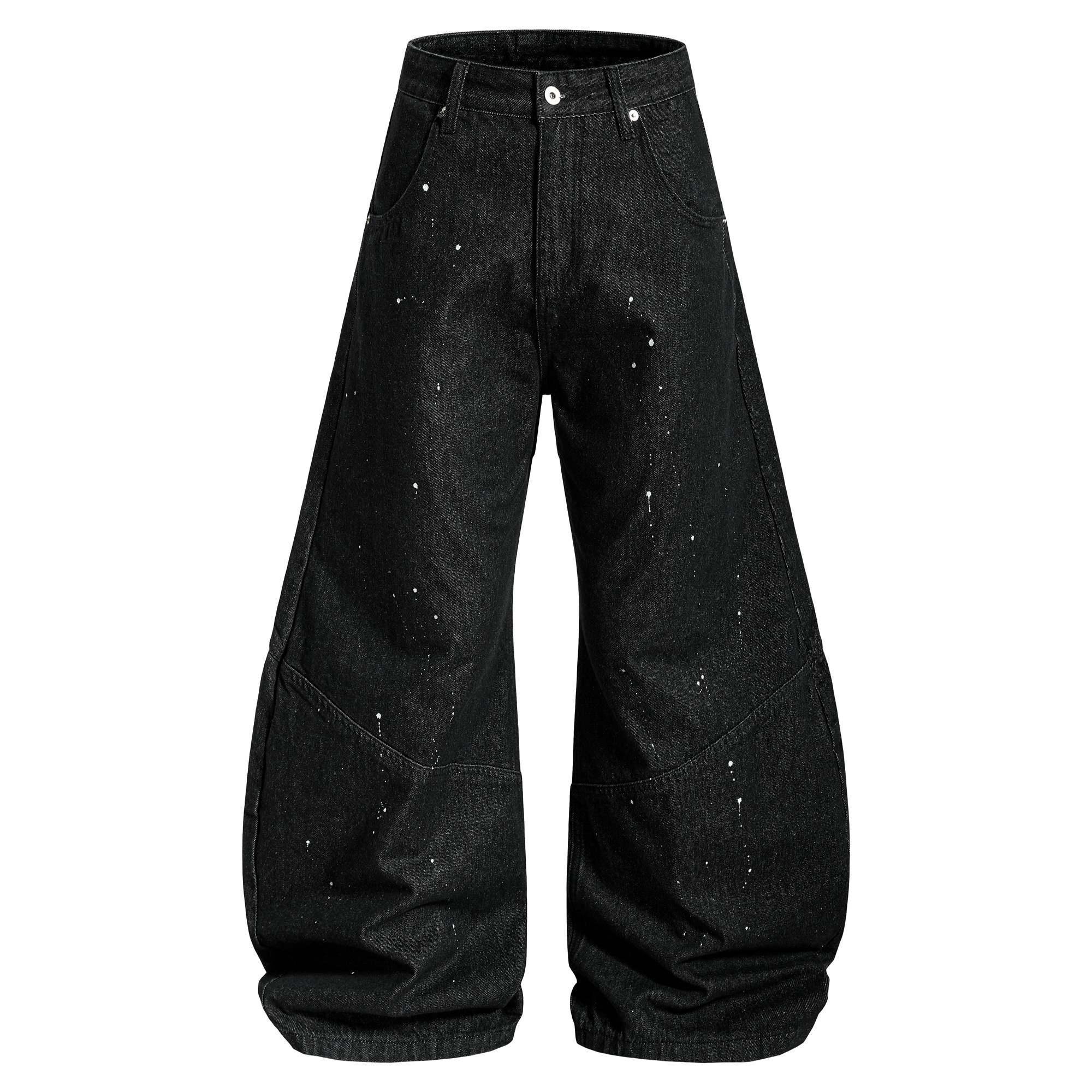 《S.V》潑漆三條紋彎刀牛仔褲