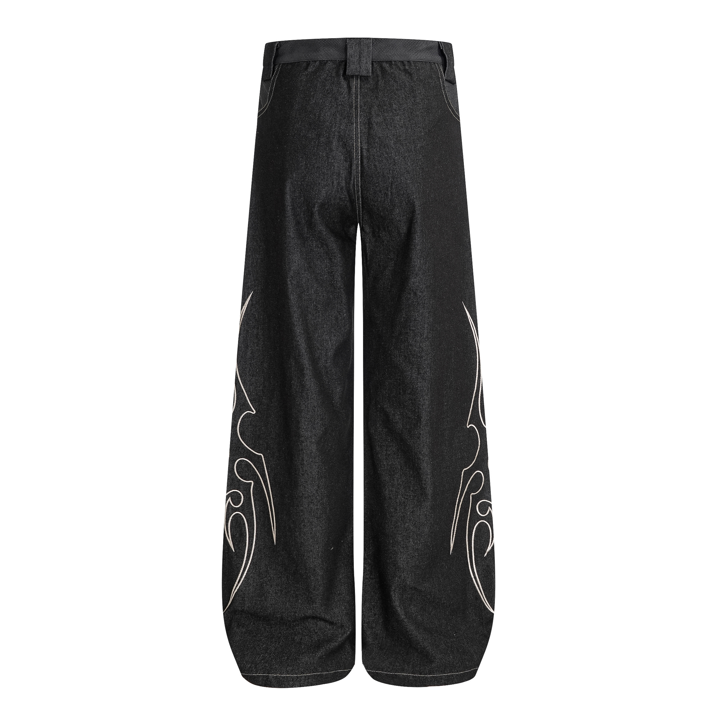 《S.V》荊棘紋刺繡丹寧直筒褲