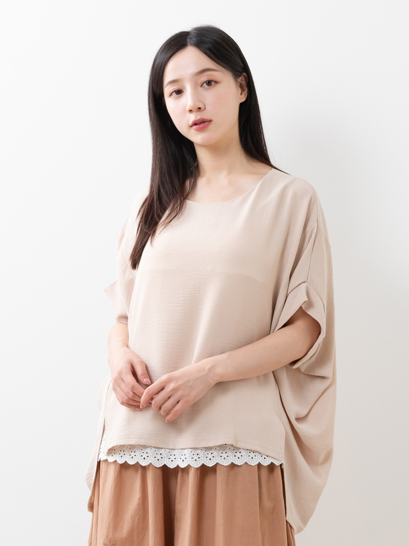慵懶素面紋理涼感連袖上衣
