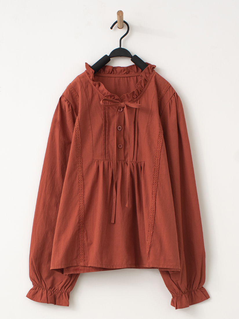 氣質立領荷葉領綁帶上衣