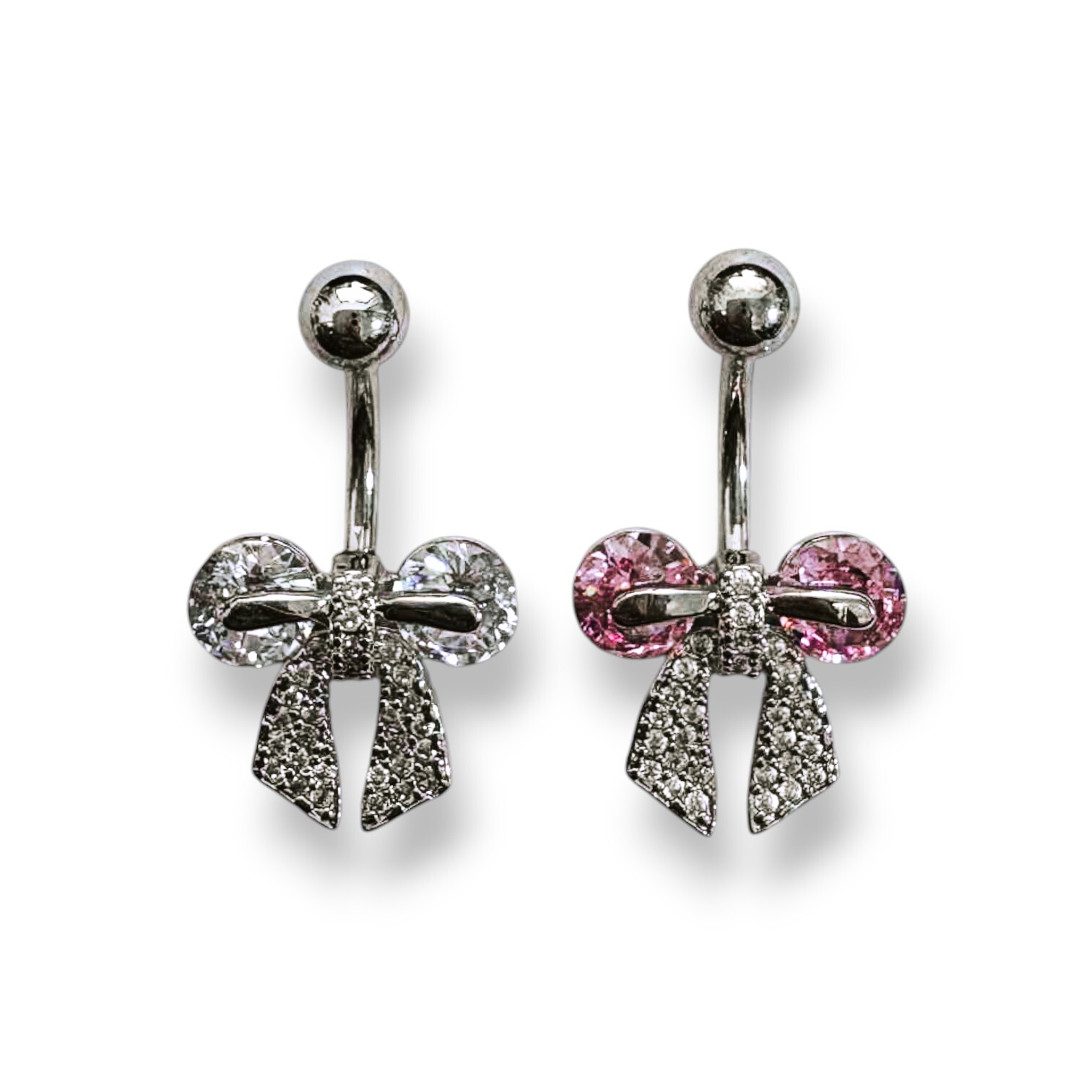 鋼-肚臍環-蝴蝶結滿鑽 3色(單支價)