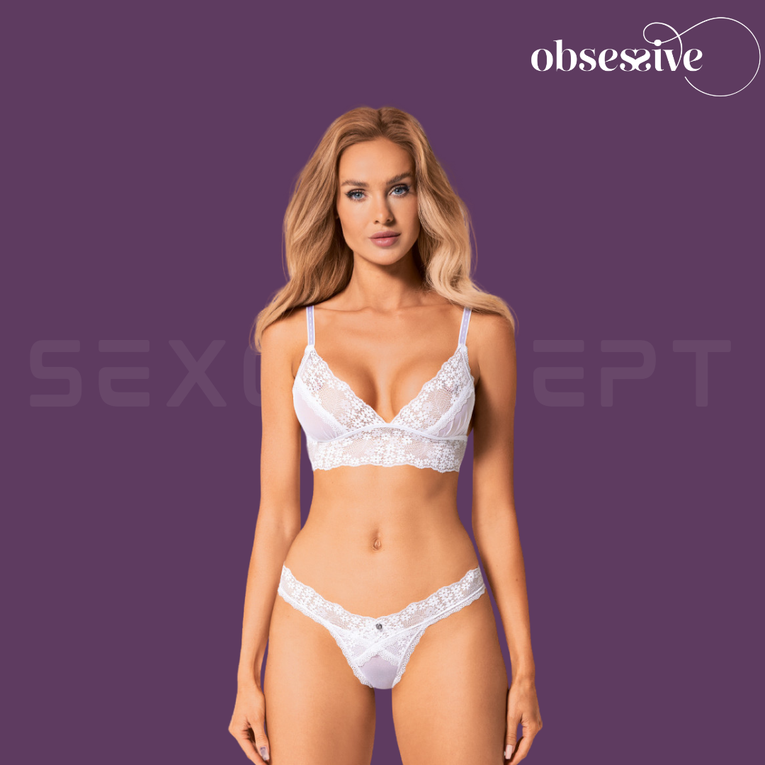 Obsessive - Heavenlly 清純碎花白色蕾絲內衣套裝 - XS/S/M/L/XL/XXL