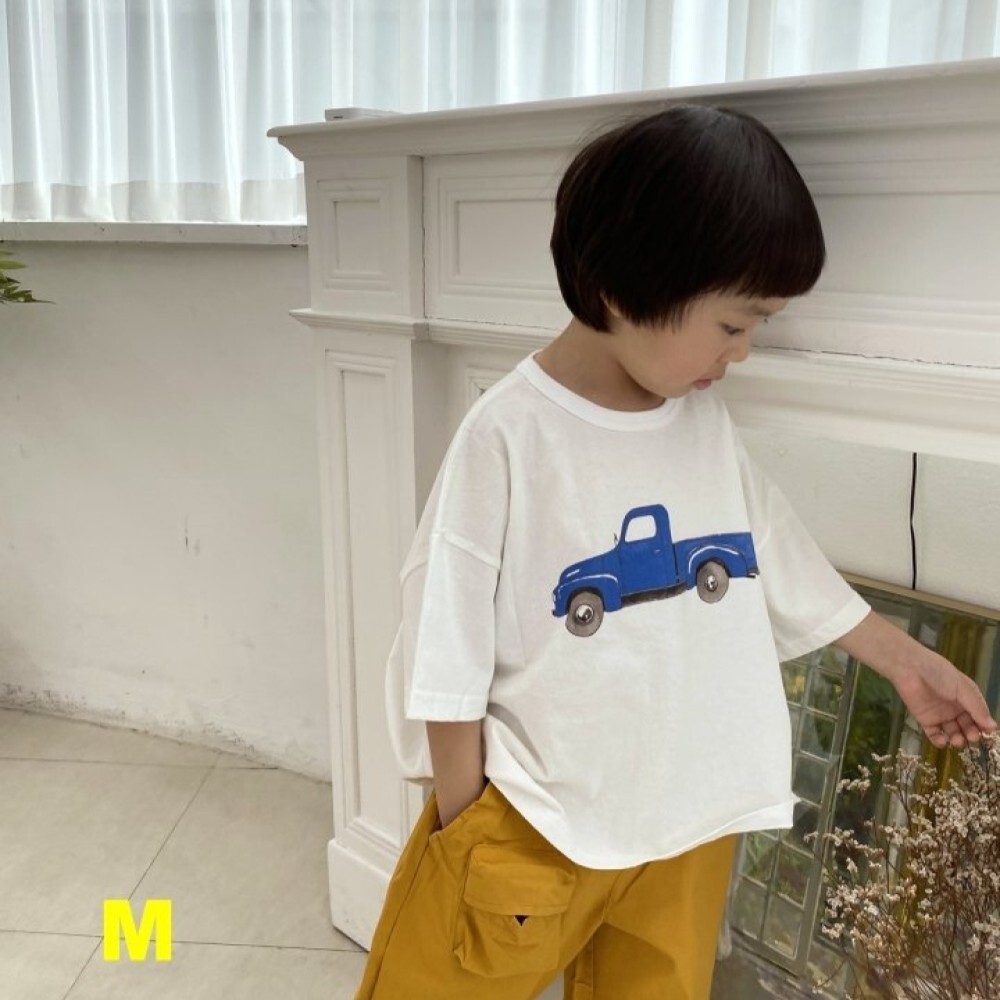 90-140 DM 汽車印花短袖上衣 2色