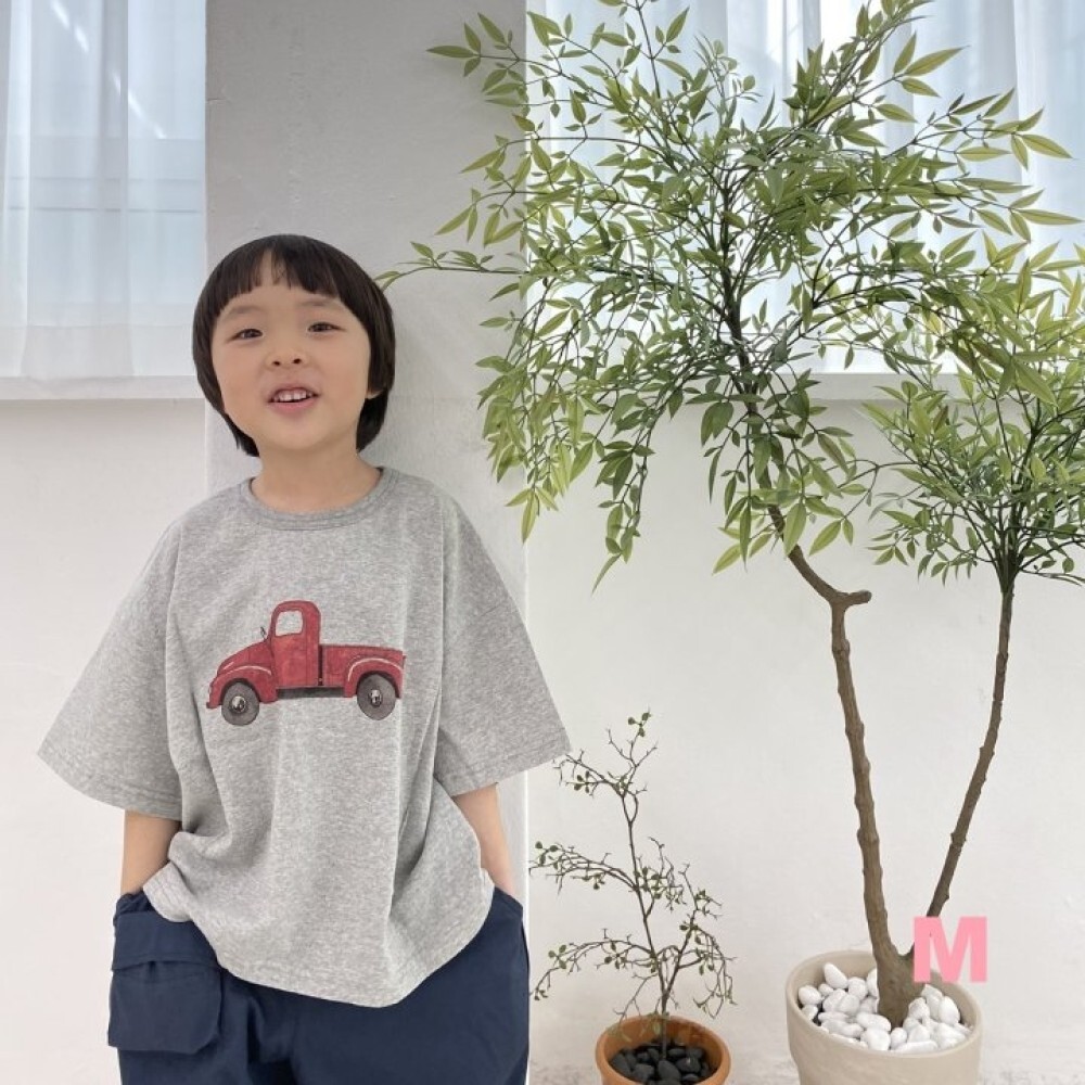 90-140 DM 汽車印花短袖上衣 2色