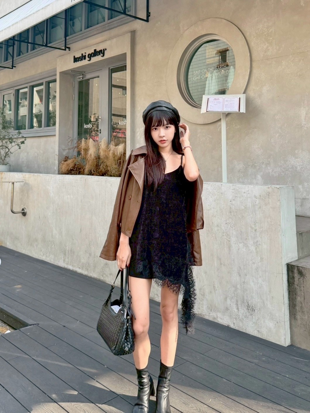 LINA LINA時髦風範石紋釦翻領仿羊皮外套-巧克力咖