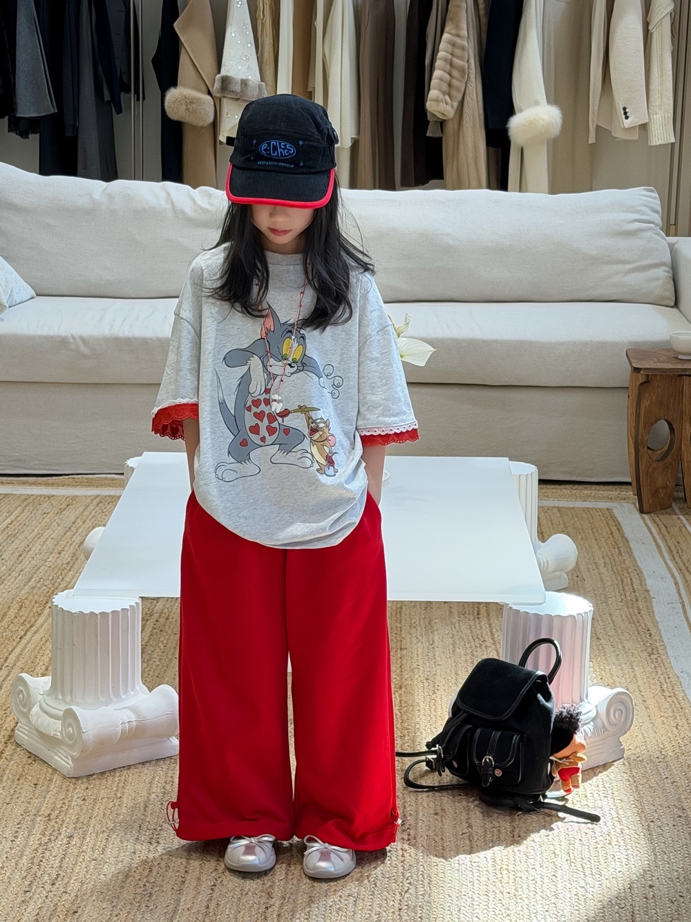 貓貓鼠鼠寬鬆蕾絲袖上衣