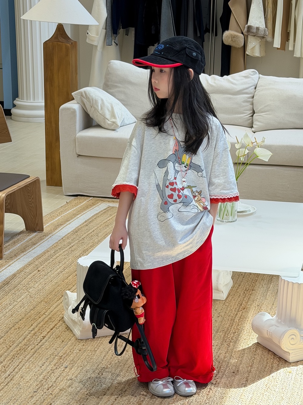 貓貓鼠鼠寬鬆蕾絲袖上衣