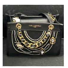 [S] KARL LAGERFELD BLACK/GOLD L5GEO2DP-BGD SAVOIE SMALL SUEDE LEATHER CROSSBODY, 198913916799 (SKL1523)