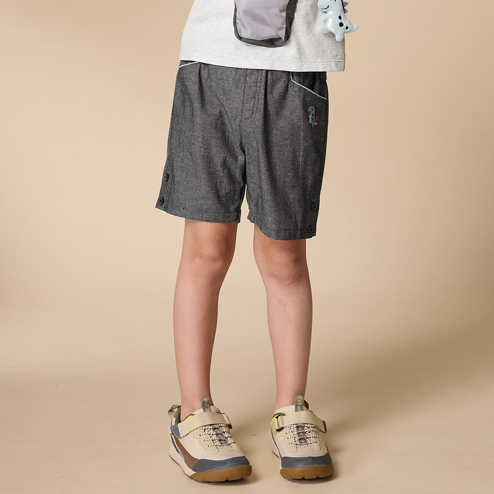 PIPPY 休閒風鬆緊腰圍異材質剪接短褲 灰