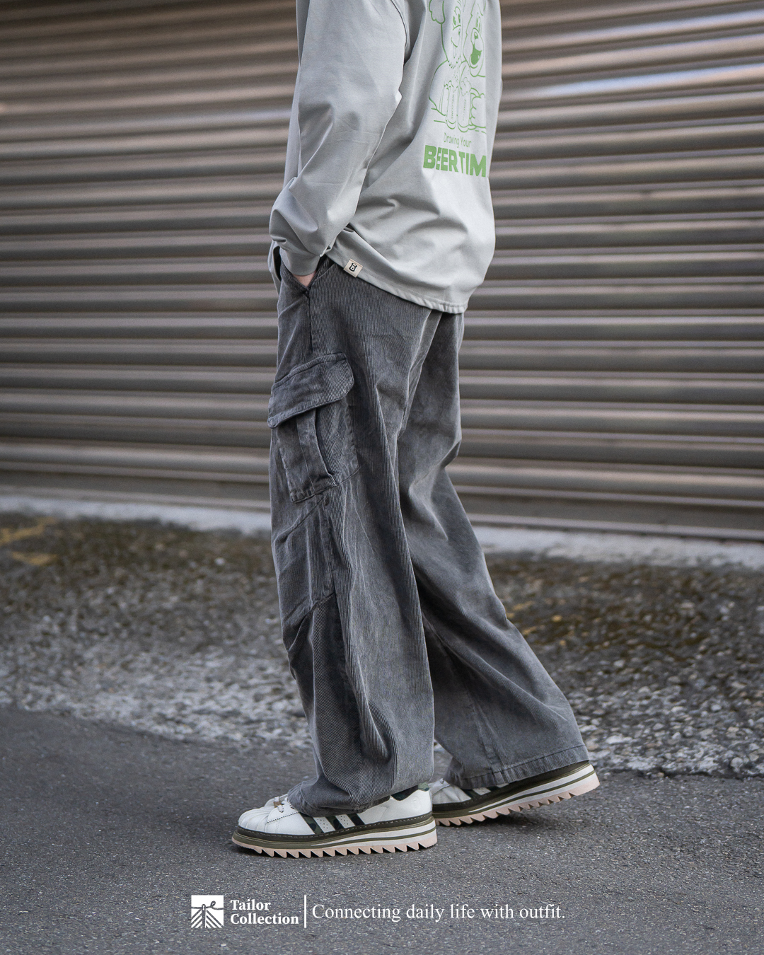 #預購 Tailor collection 燈芯絨休閒長褲 黑灰色