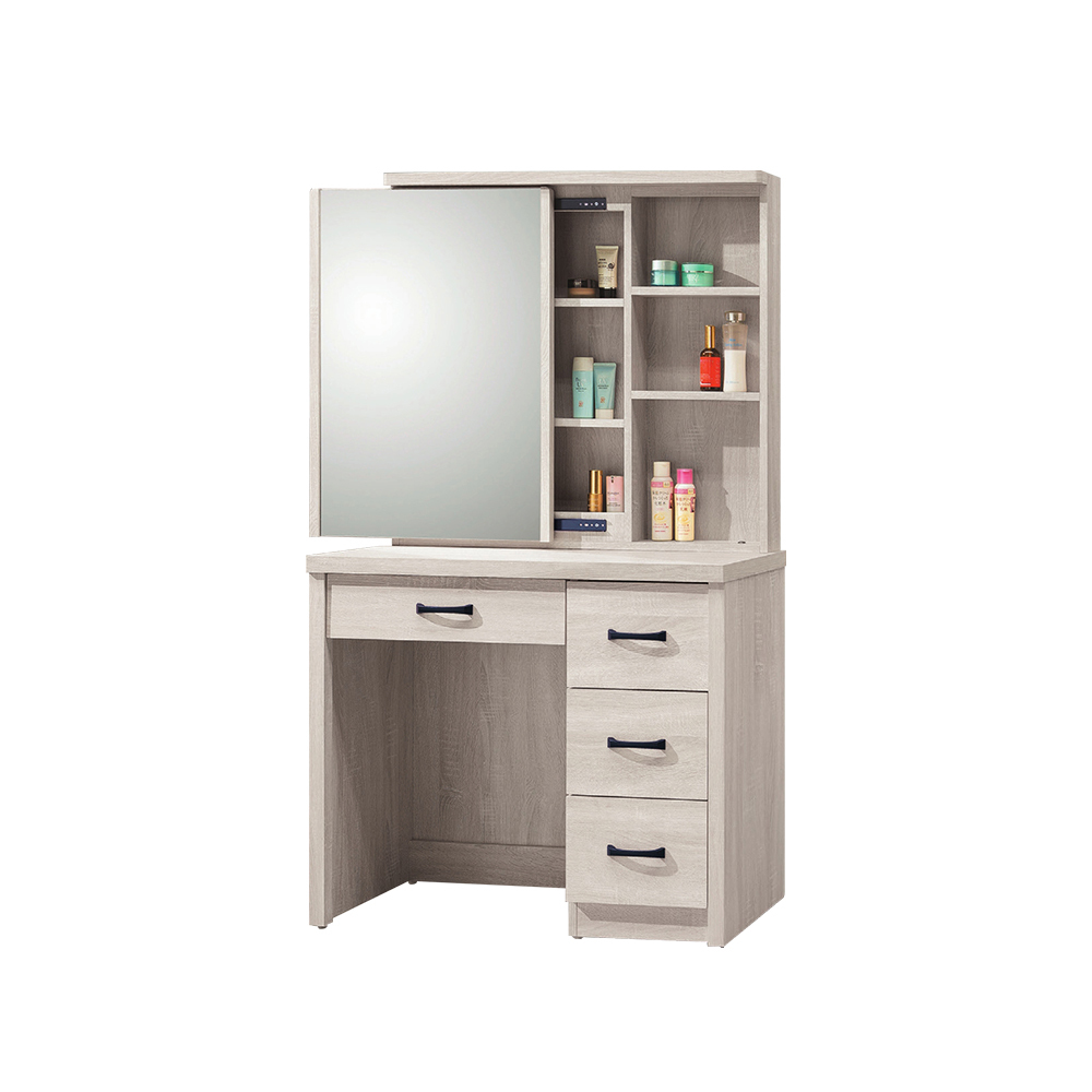 柏蒂家居-康納3.1尺推門鏡面收納化妝桌/梳妝鏡台/梳妝檯