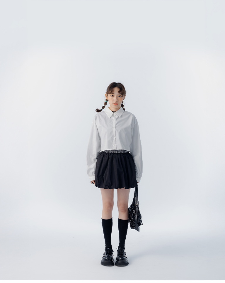 格纹腰头设计花苞短裙 两色售 S/M【03010940】现+预