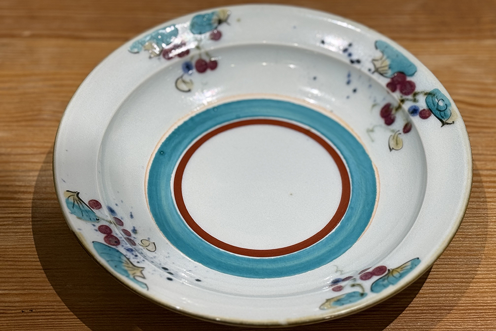 中田窯-7寸皿 釉裏紅 加彩 山歸來
