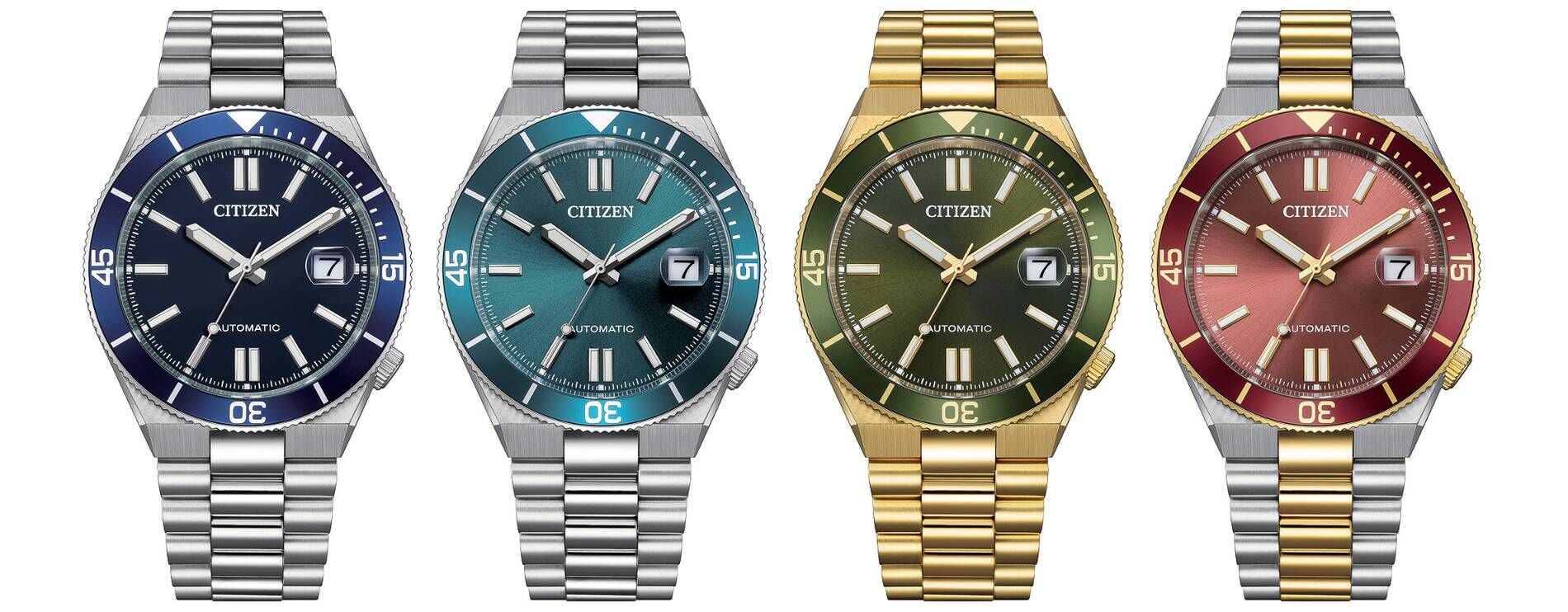 Citizen Tsuyosa Shore models collection Automatic Mechanical Stainless Steel strap watch NJ0230-59L Navy Blue, NJ0231-56L Blue-Green, NJ0232-53X Green Dial, NJ0234-58X Red, 自動機械手錶，不鏽鋼錶帶