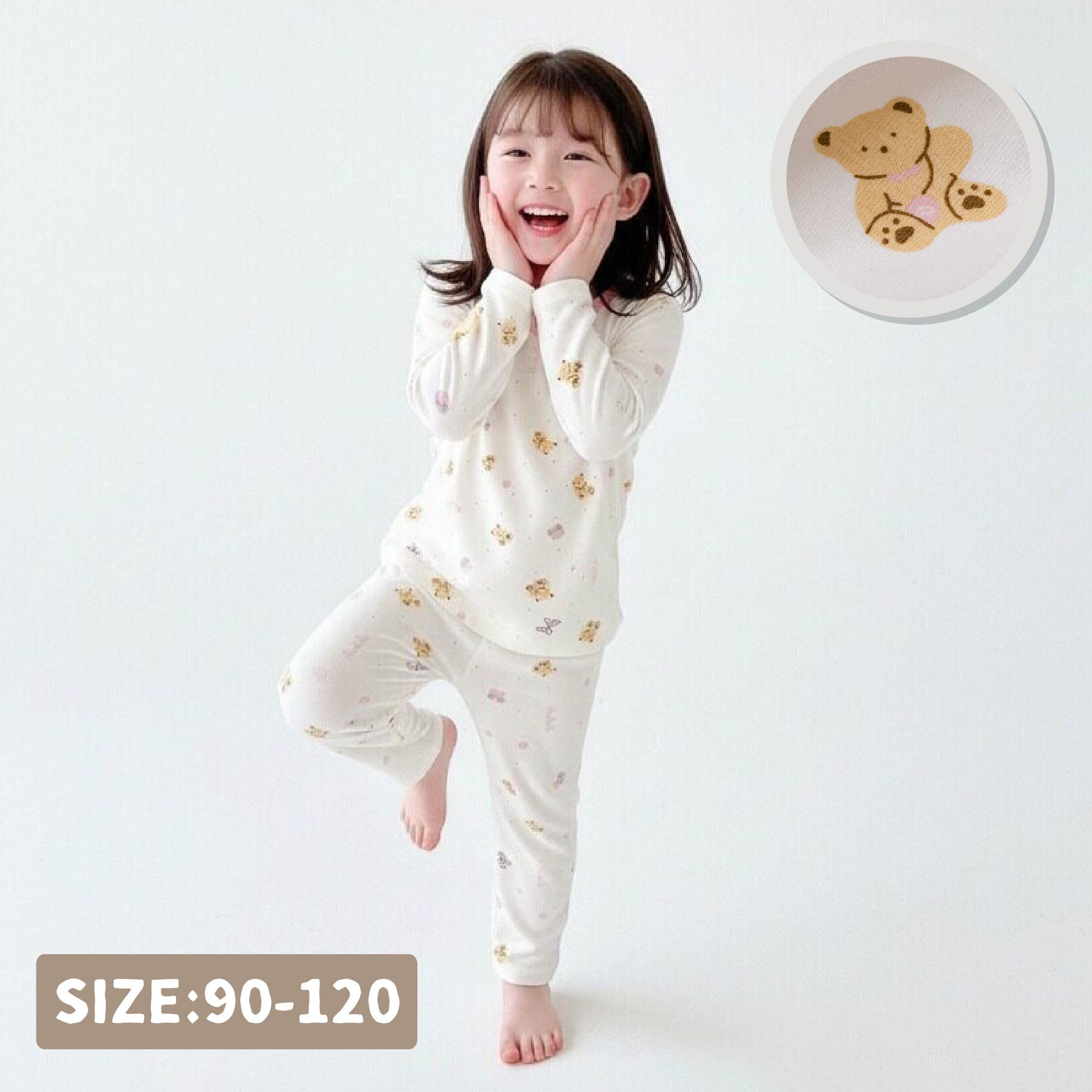 衣拉語【JL5558】甜甜花朵蝴蝶結小熊睡衣套裝