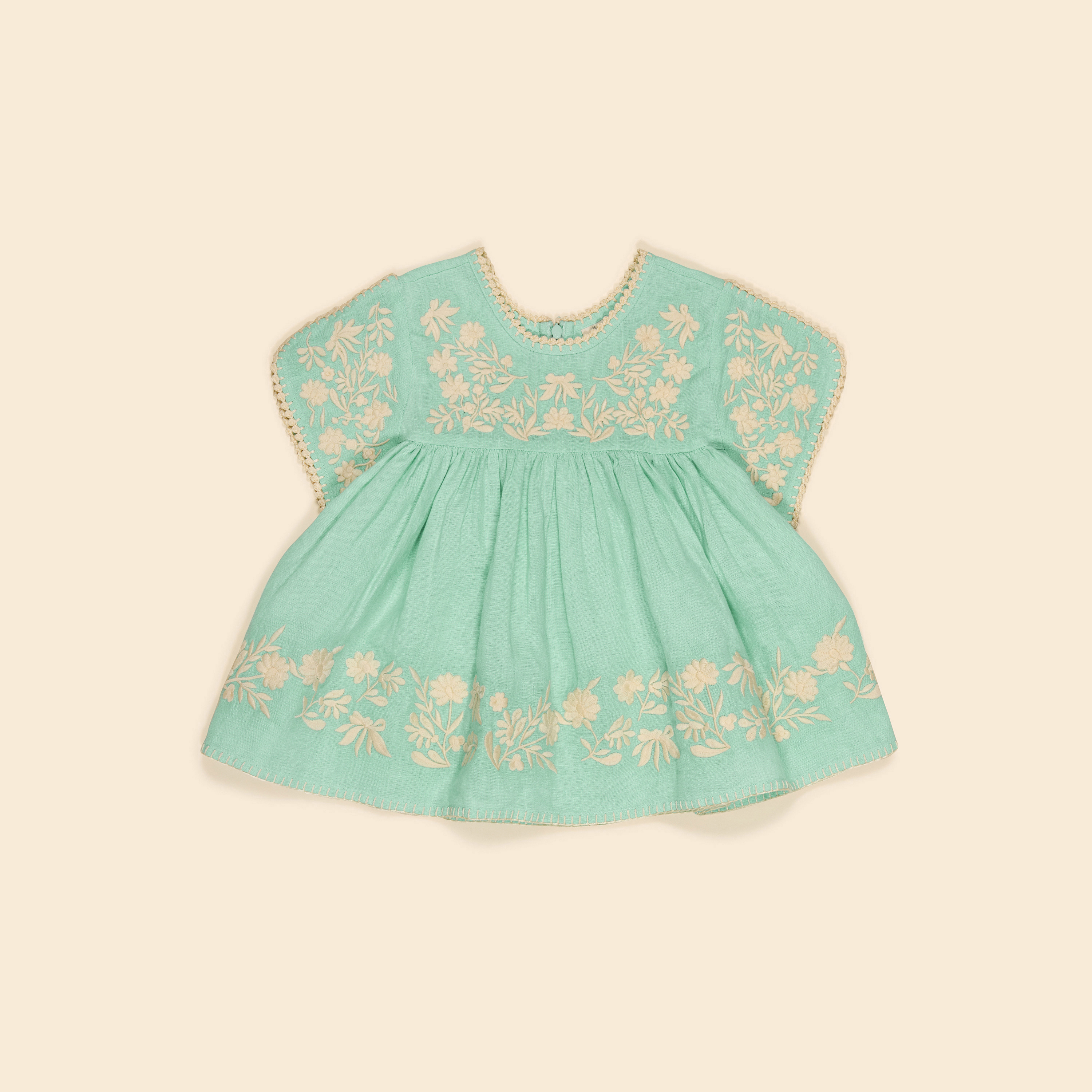 Apolina 撞色民族風刺繡上衣 STEVIE BLOUSE - SEAGLASS