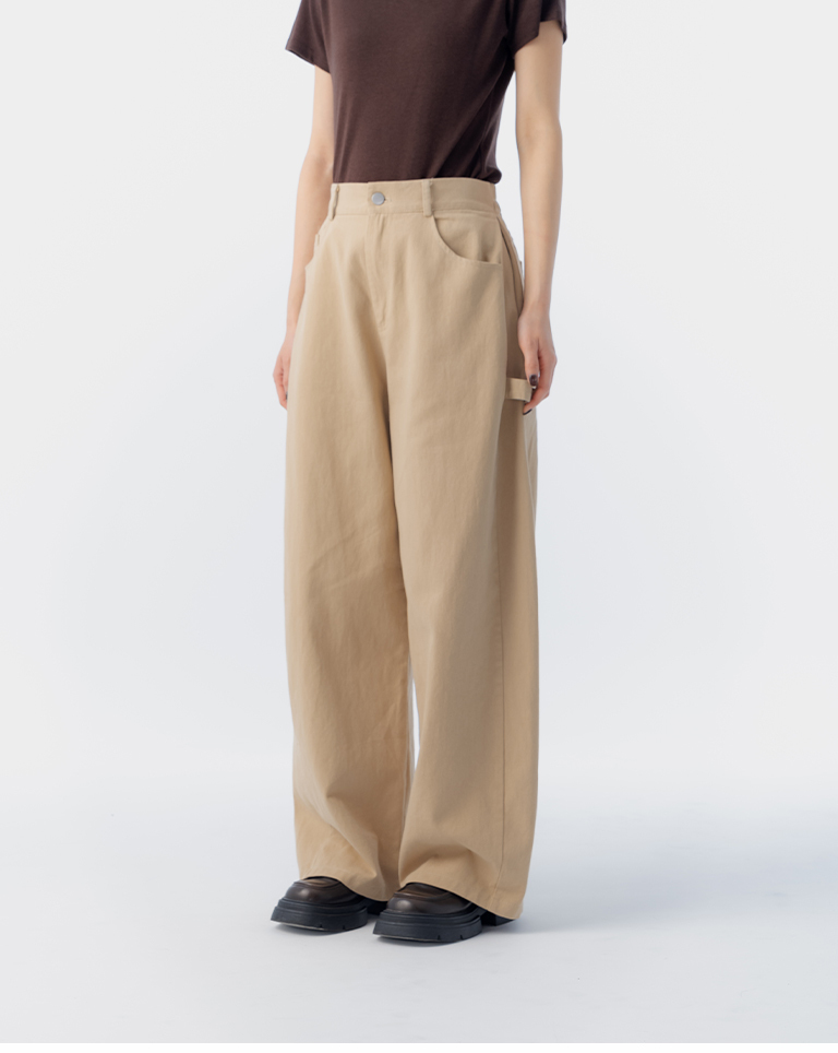 素面侧装饰带造型斜纹茧型裤 两色售 S/M【04101981】现+预