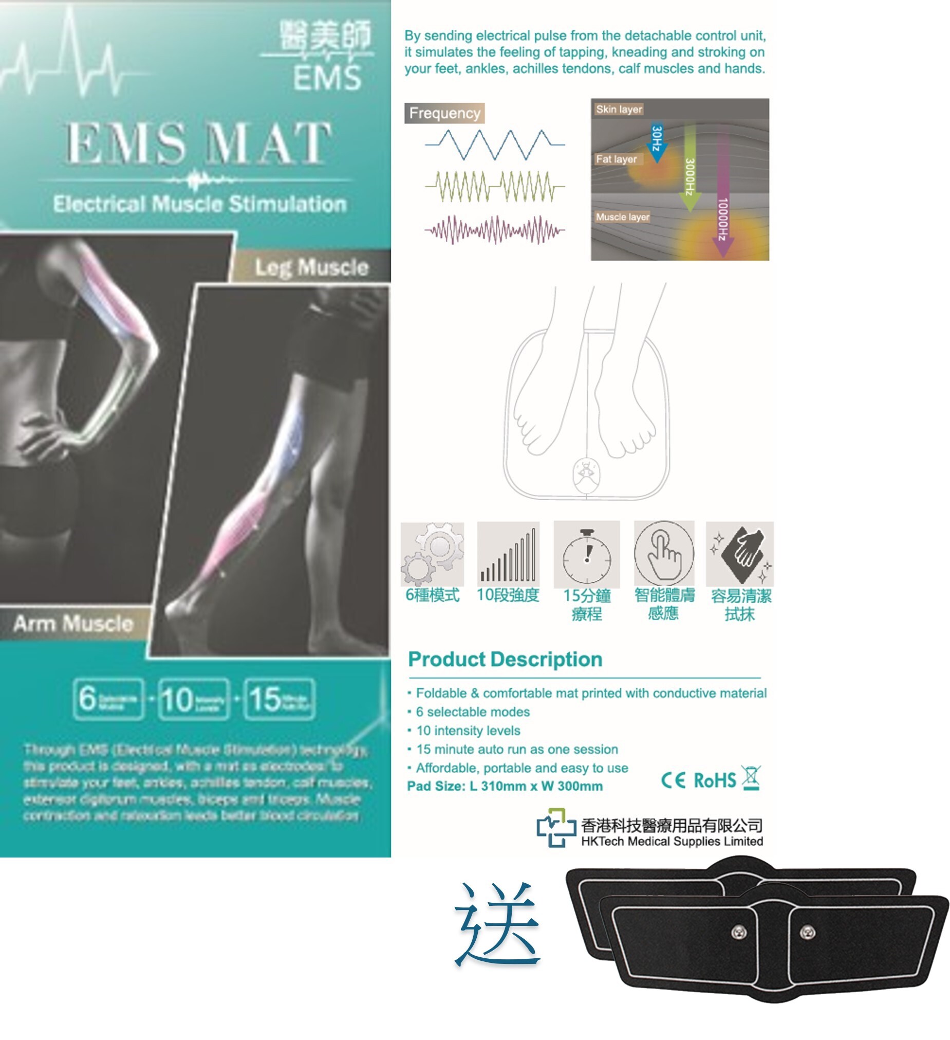 A21 醫美師微電流脈衝經絡墊可摺式經絡墊 送隨身治療貼 2張