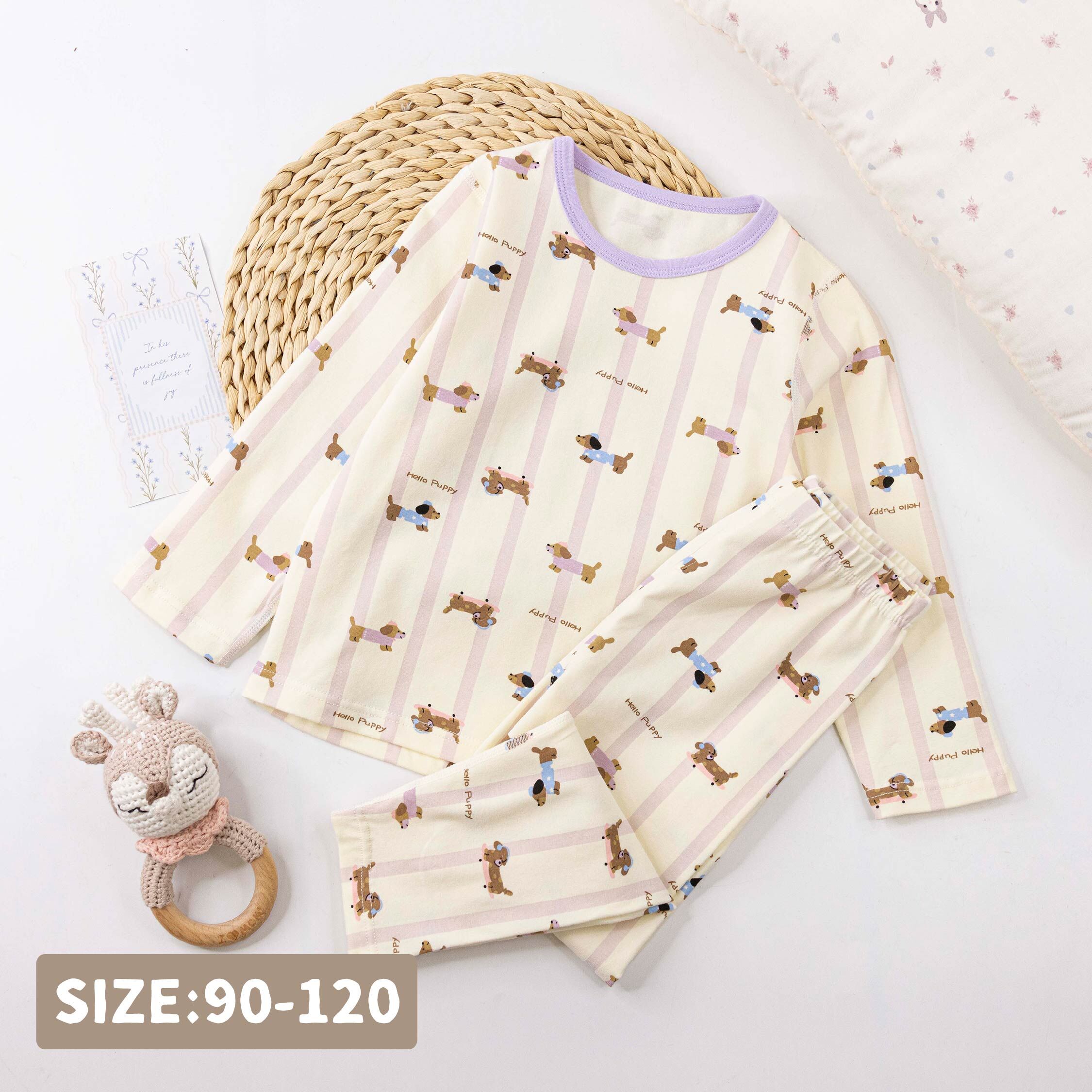 衣拉語【JL5562】俏皮臘腸狗狗條紋睡衣套裝