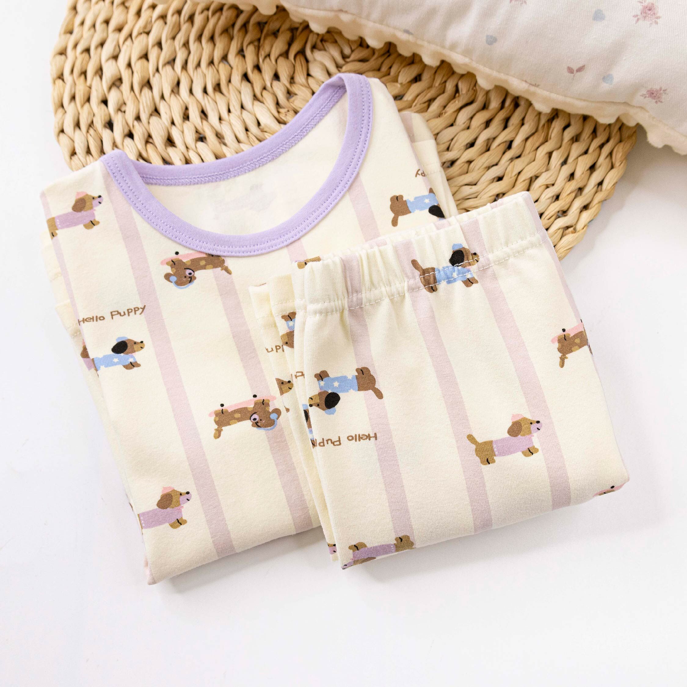 衣拉語【JL5562】俏皮臘腸狗狗條紋睡衣套裝