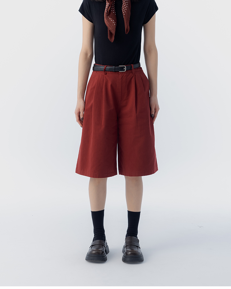 简约素面设计斜纹五分裤附皮带 三色售 S-L【04102034】现+预