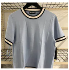 [S] KARL LAGERFELD BLUE AURA SHORT SLEEVE CONTRAST TRIM SWEATER, L5TSS745-QA9 (SKL1549)