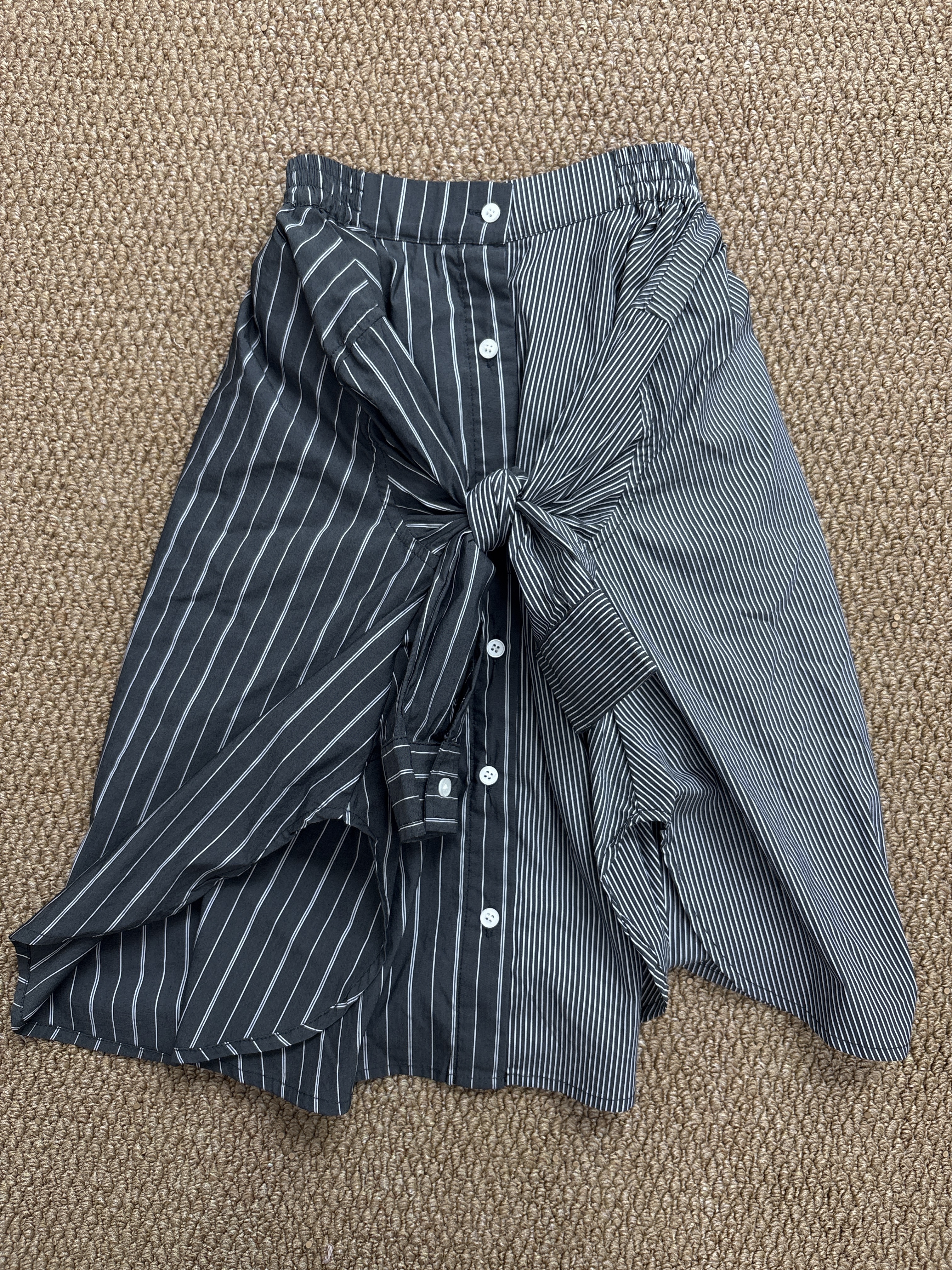 A04346後腰鬆緊不對稱襯衫綁帶裙