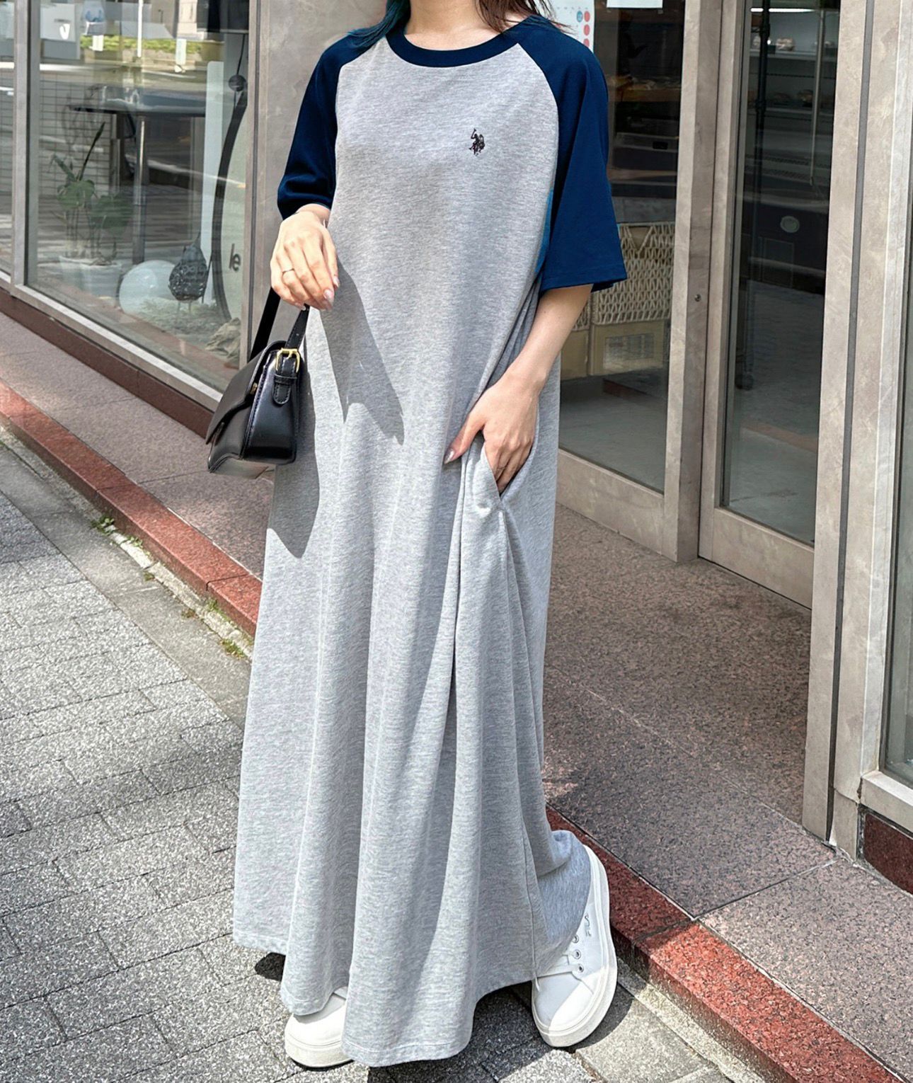 【預購】JN022402 U.S. POLO ASSN. 拼色插肩袖 A-Line 長洋裝