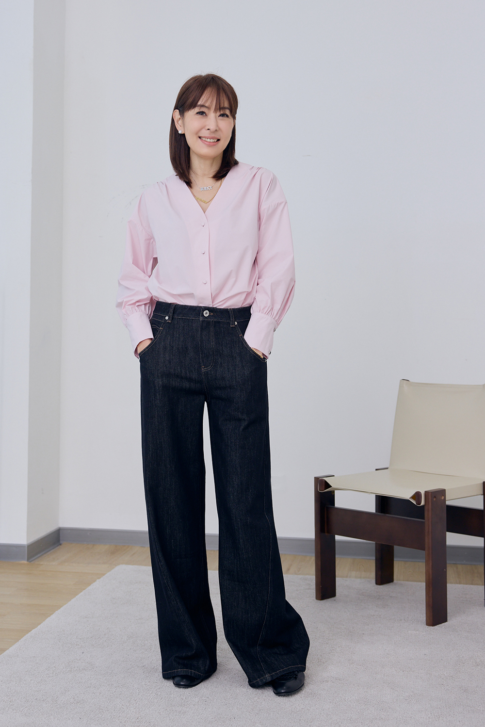 CH聯名系列-前斜裁廓形直筒牛仔褲-3色