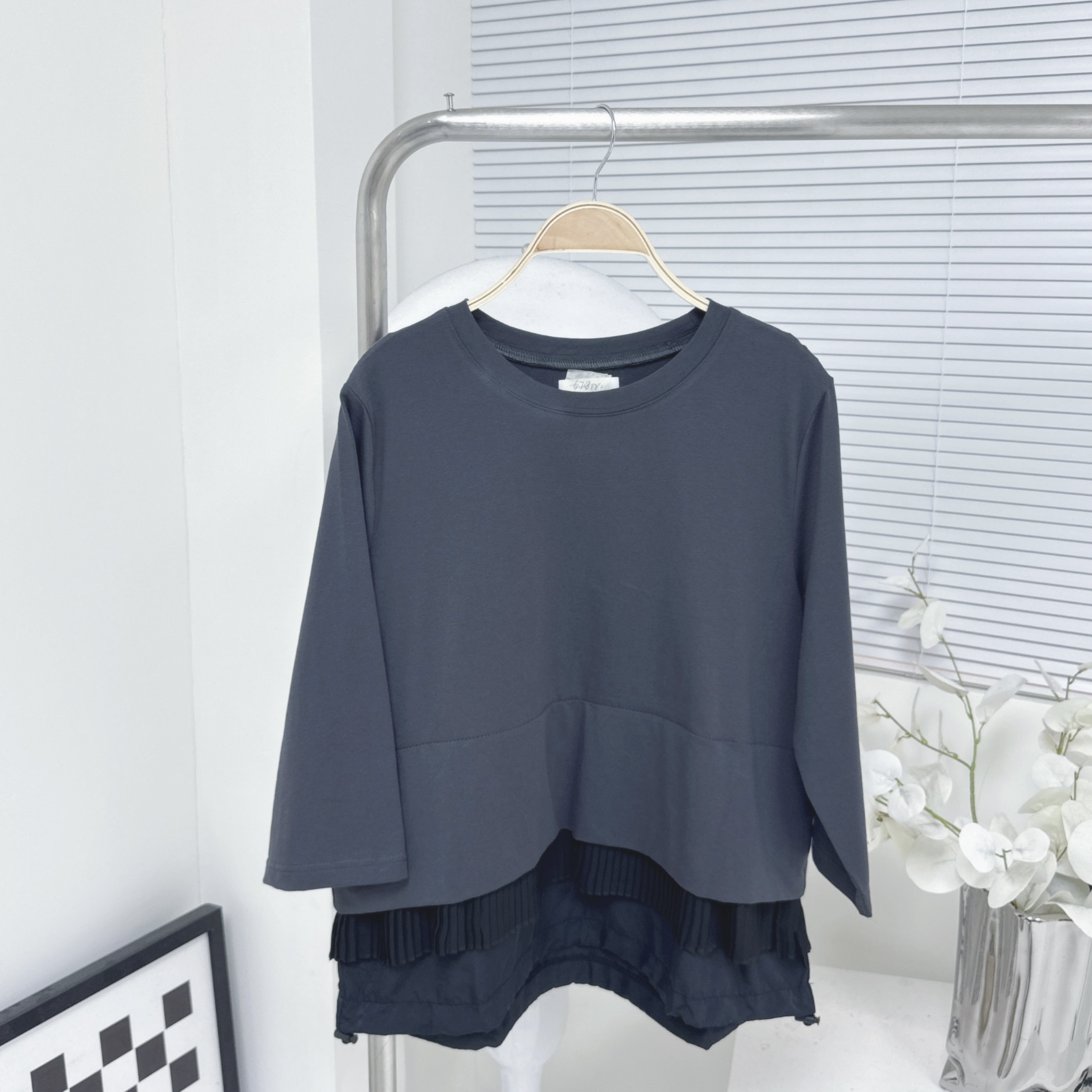 【廠家制】拼百摺中袖TOP