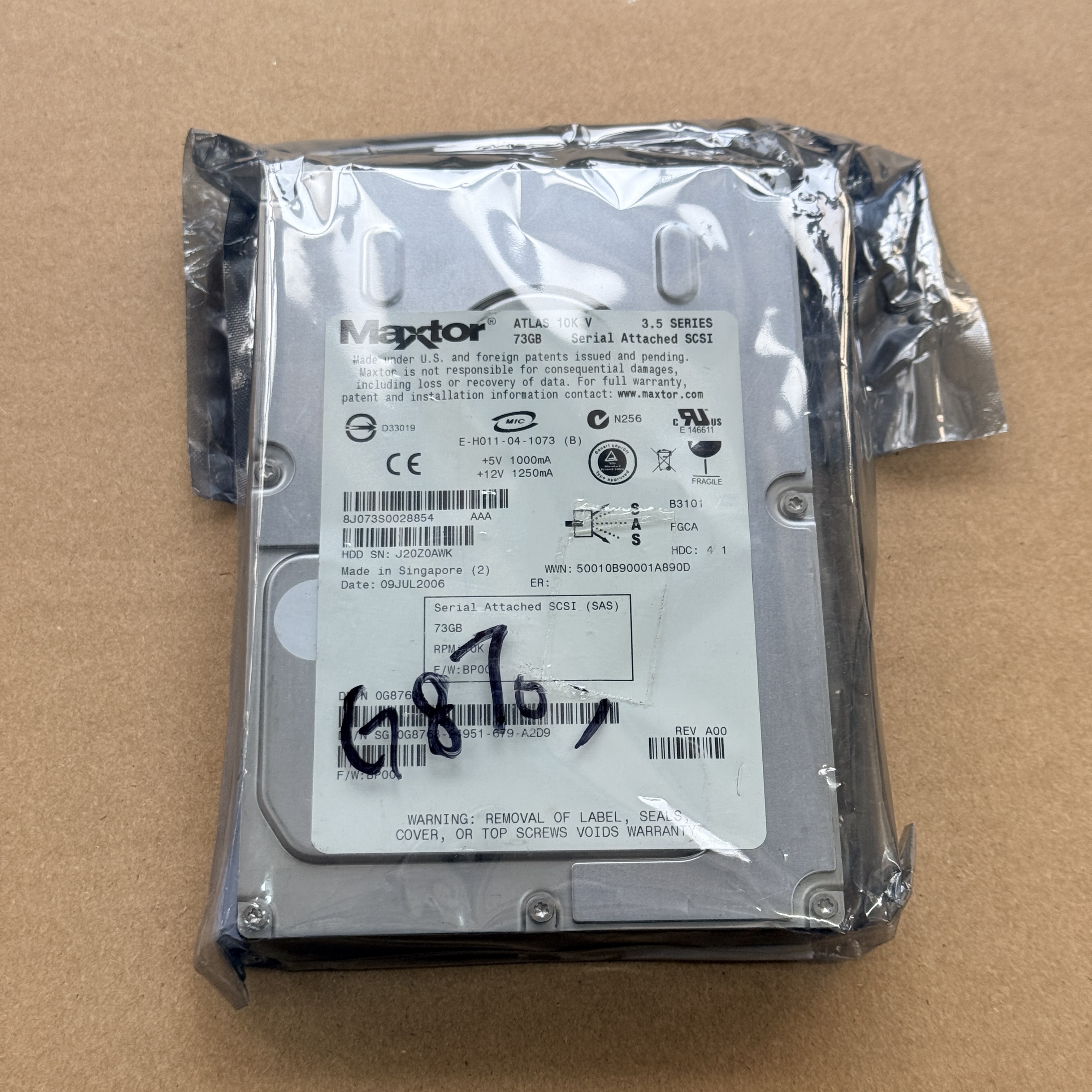 G8763 DELL 73GB 10K 3G SAS 3.5" HDD (翻新)