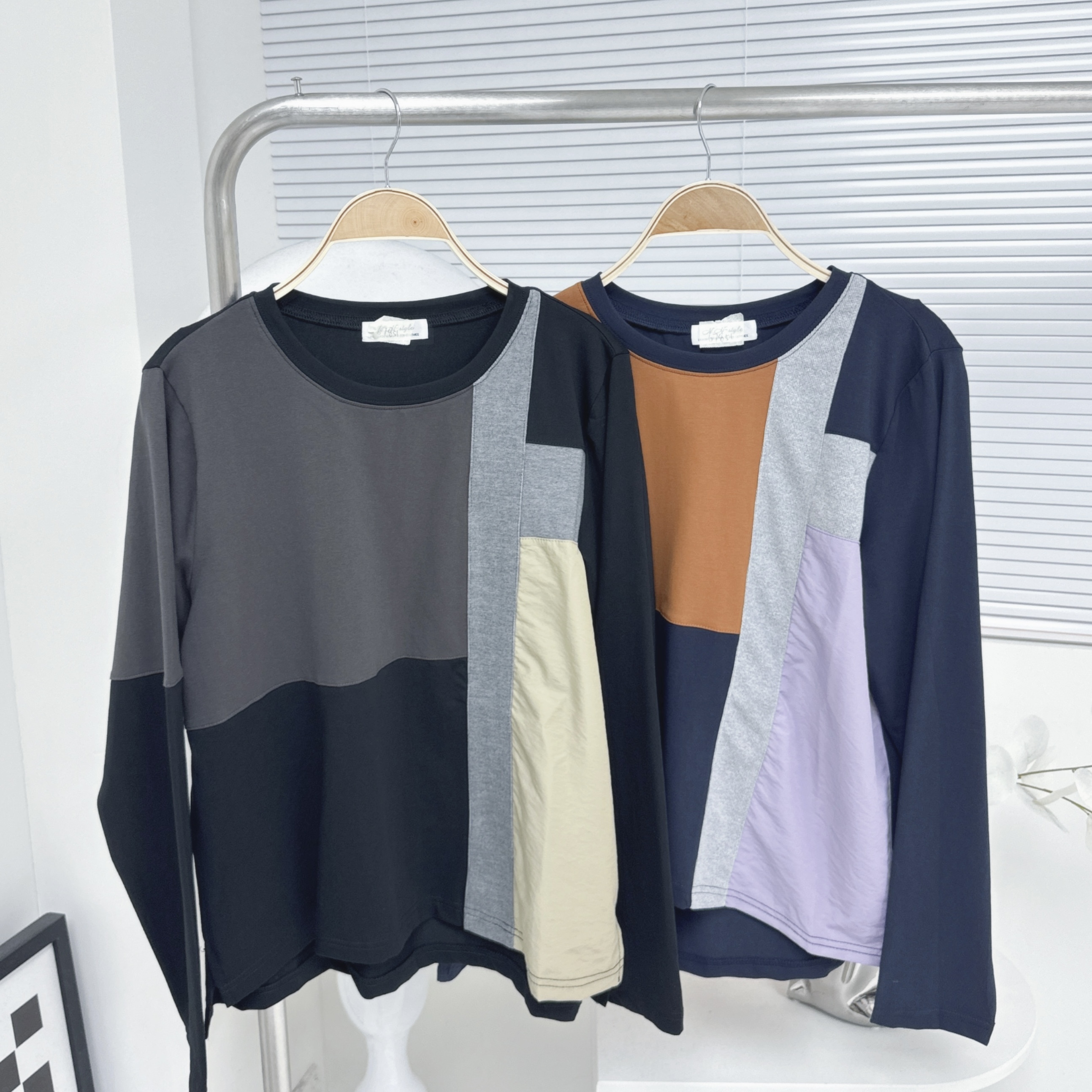 【廠家制】拼布長袖TOP