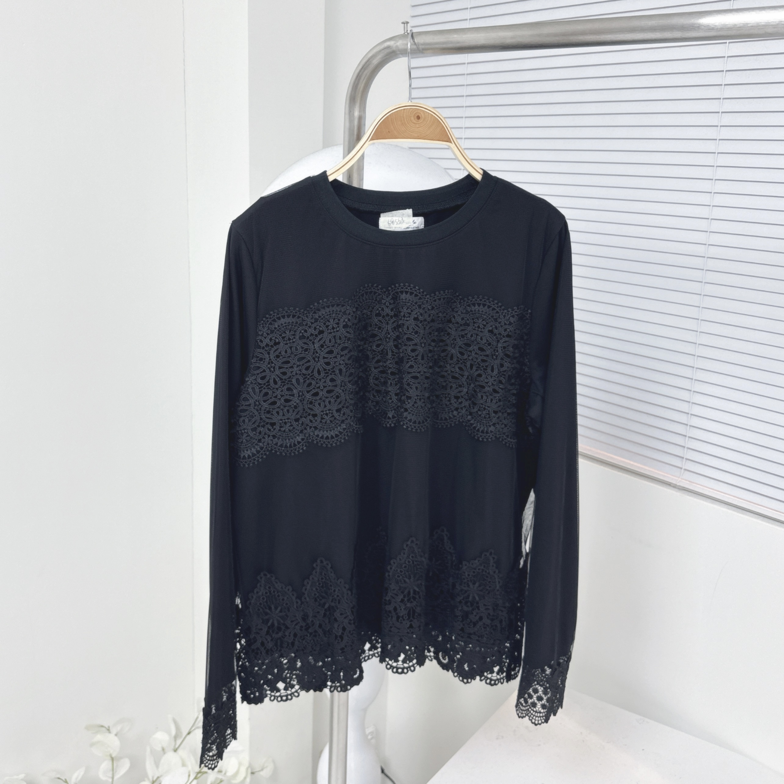 【廠家制】網布通花長袖TOP