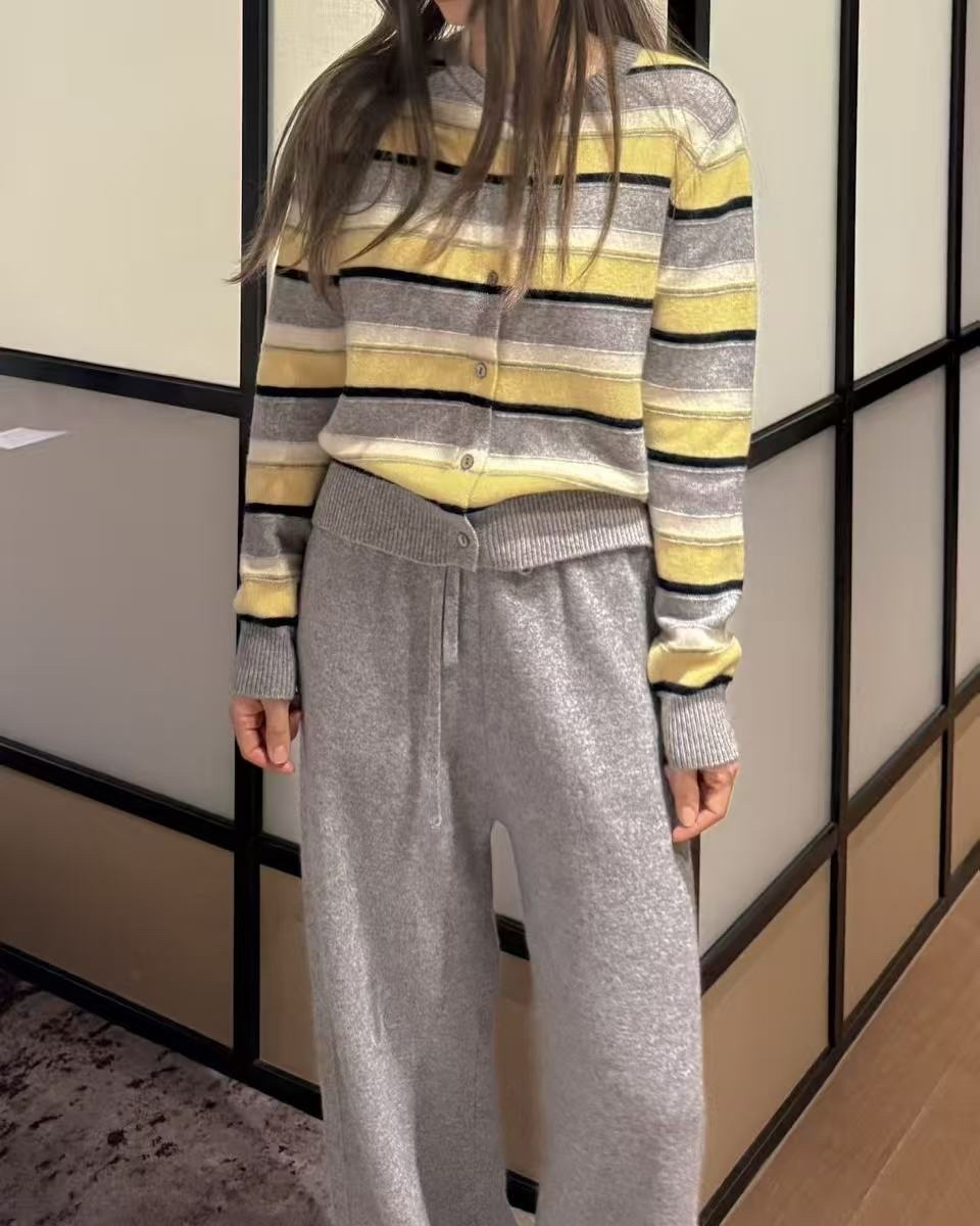 708 正韓純羊毛條紋針織開衫