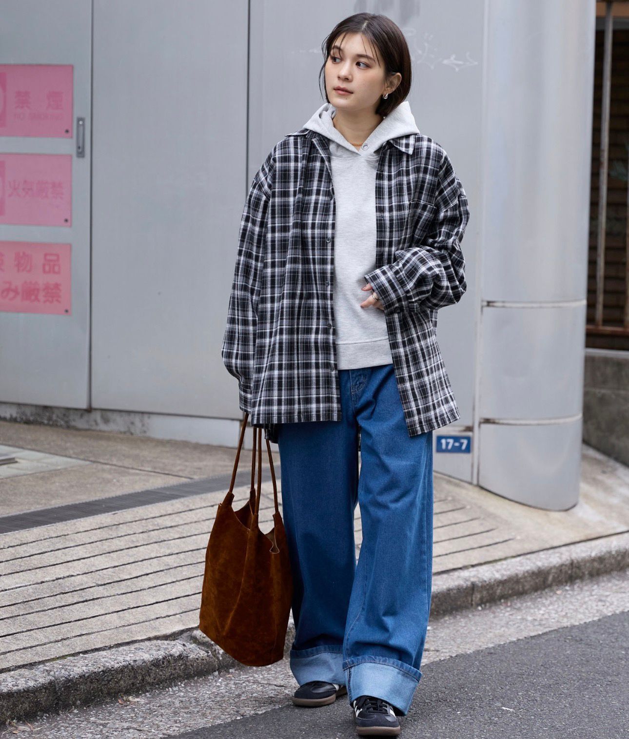 【預購】JN022406 MONO-MART 漸層格紋超大版型法蘭絨襯衫