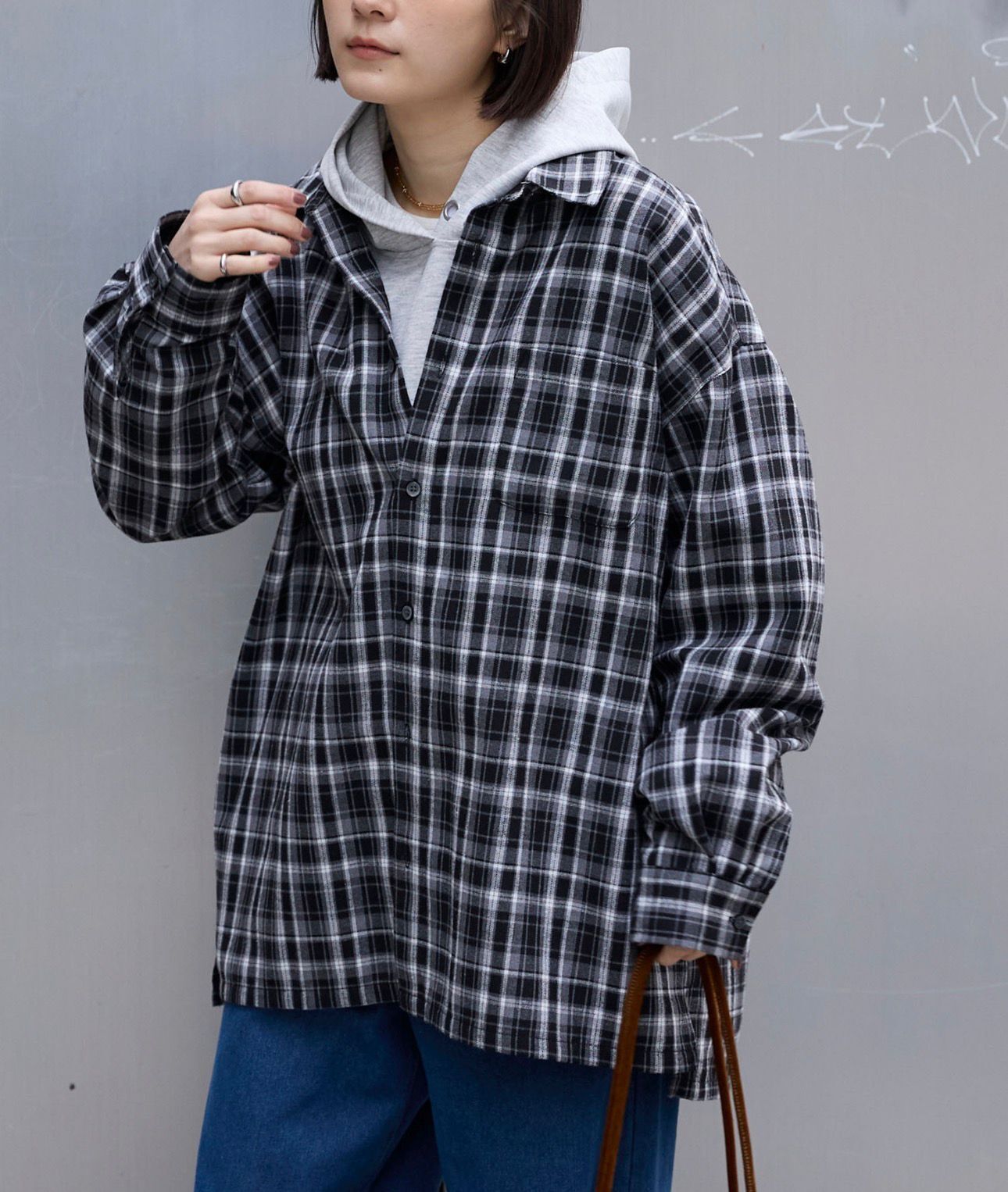 【預購】JN022406 MONO-MART 漸層格紋超大版型法蘭絨襯衫