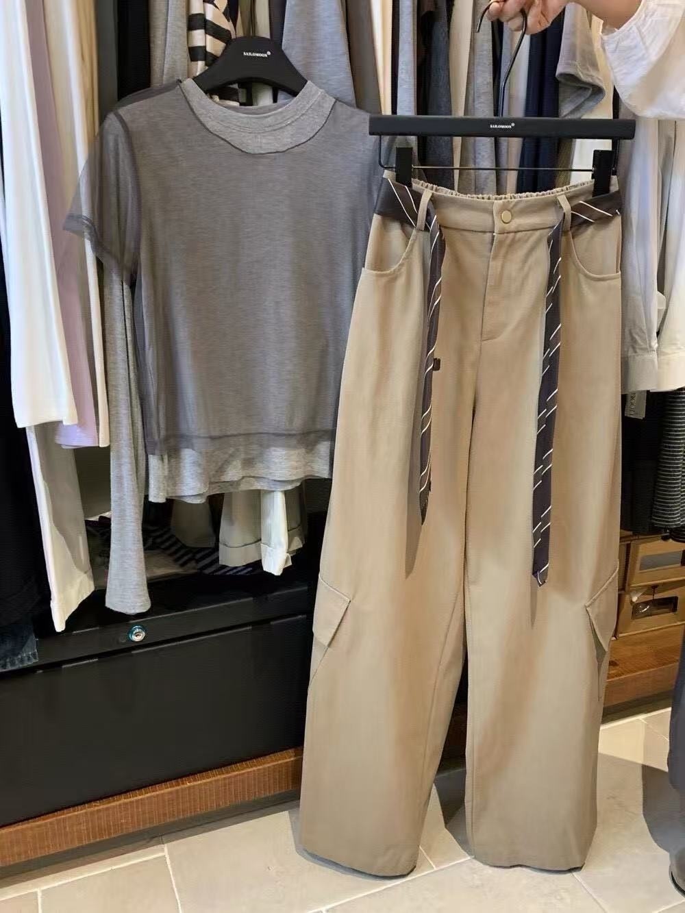 705 附絲巾工裝褲