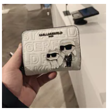[S] KARL LAGERFELD WINTER WHITE/SILVER L5JNX6EI-W2V MERIBEL DUO ZIP CARDHOLDER WALLET, 198913770001 (SKL1559)