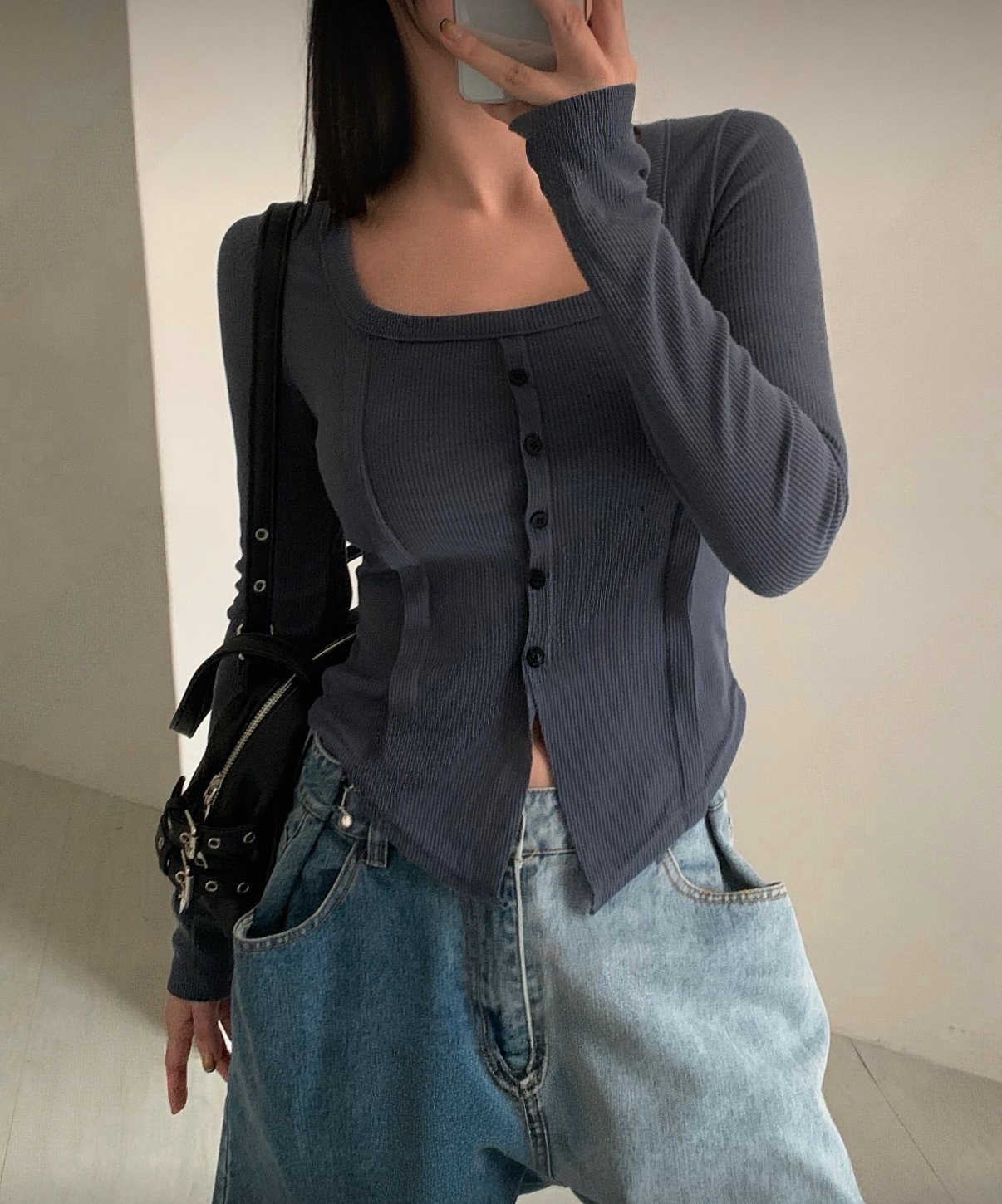 羅紋鈕扣方領上衣