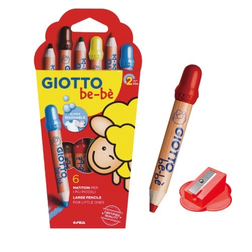【樂森藥局】義大利 GIOTTO 可洗式寶寶木質蠟筆(6色)附專用安全削筆器＊幼兒園開學必備款