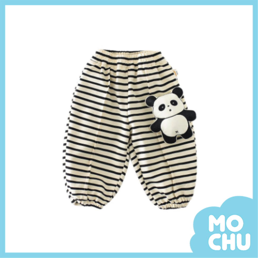 立體熊貓條紋縮口長褲