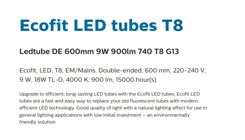 飛利浦 ECO FIT LED T8 TUBE 9W 4000K 6500K 600MM LED燈管