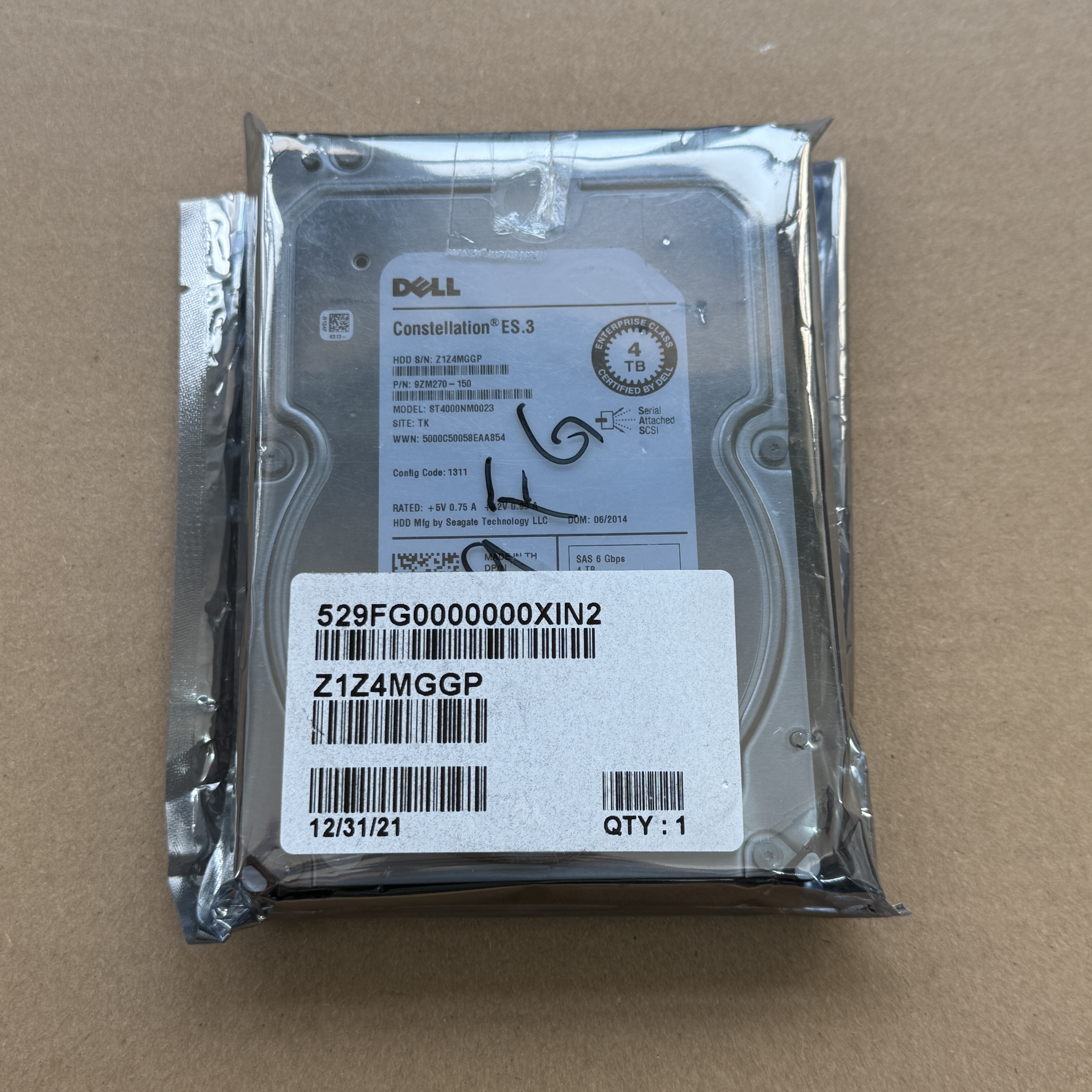 529FG DELL 3.5" 4TB 6G 7.2K SAS HDD (翻新)